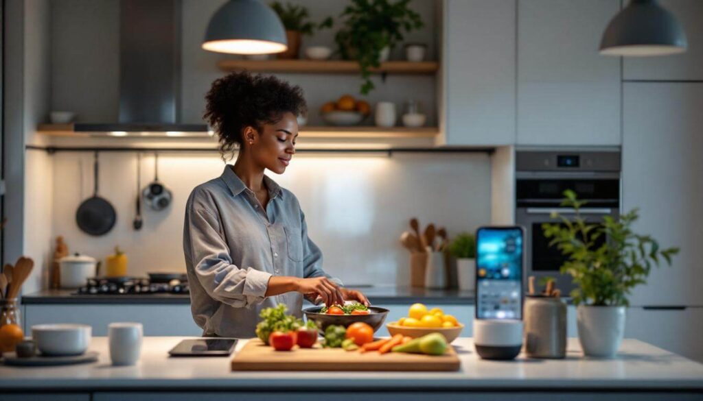 mujer cocinando en encimera