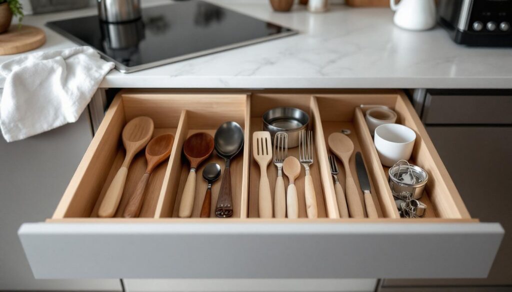 cajones organizados almacenamiento cocina