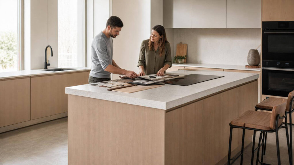personas eligiendo isla de cocina